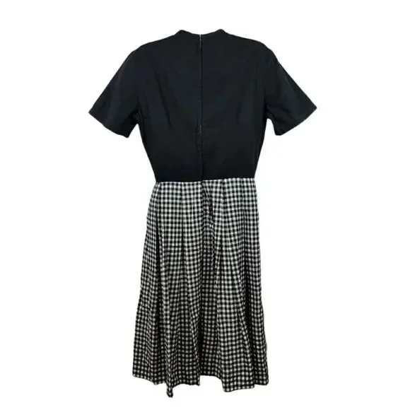 Vintage 50's 60's Handmade Gingham Fit and Flare in Black/White Dress Size Med - Picture 4 of 10